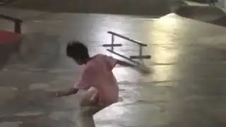 Down rail skateboard practice in kalijodo skatepark