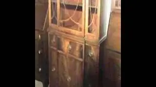 Breakfront style Flame Mahogany Curio Cabinet Brass Pulls