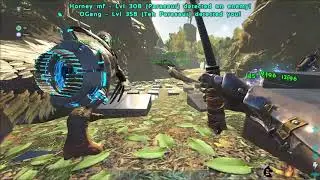 Ark Dinomite PVP Defending Crouch Bear Cave from Tribe of BB