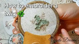 How to embroider a twig. Lazy daisy stitch. In this work I use DMC Diamant Metallic 35m threads