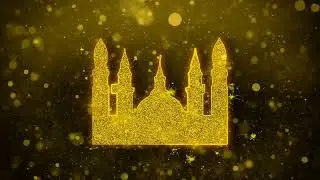 Islamic Icon, Mosque religious, muslim Icon Golden Glitter Shine Particles.