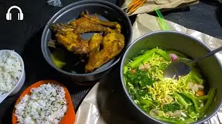 Camping and Making Dinner Cooking Noodles | Mountain ASMR