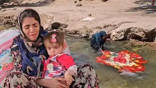 Going to the jungle river to wash carpets and blankets / Nomadic lifestyle documentary