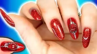 RED HOLO DIY CABOCHON NAIL ART TUTORIAL - Red Slipper Nails + VLOG