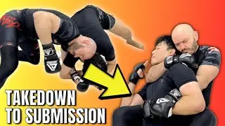 Russian tie up takedown to rear naked choke. Quick submission