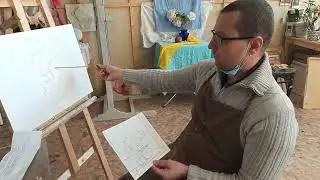 Пастель. Начало работы, составление композиции ,разработка эскиза,перенос рисунка с эскиза.