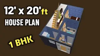 12 x 20 feet house plan | 3D house design | 1 BHK house plan | Urdu - Hindi