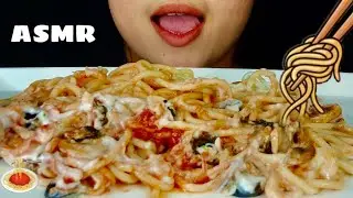 ASMR CHICKEN CREAMY SPAGHETTI DOMINO’S PIZZA || ASMR MUKBANG INDONESIA