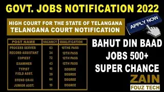 Telangana court jobs 2022 || Telangana court Recruitment || jobs 2022 in urdu/hindi
