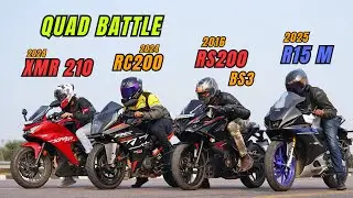 Bajaj Pulsar Rs200 Bs3 vs Ktm Rc200 Vs Hero Karizma XMR 210 vs Yamaha R15m Drag Race Quad Battle