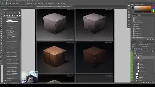 DPaint 4-1 Wood Cube- Base layers, +Brown colored "multiply" layer to colorize, + Dark Details layer