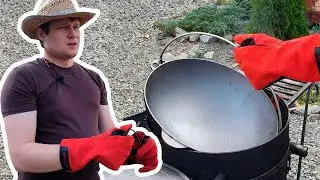 Как обжечь чугунный казан - Прокаливаем новый казан на даче