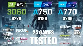 RTX 3060 12GB vs ARC A750 8GB vs ARC A770 16GB | R9 - 7950X3D | 1080p - 25 Games Tested