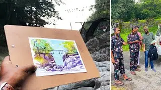 അപകടം പിടിച്ച വെള്ളച്ചാട്ടം വരച്ചപ്പോൾ  I Plein air drawing at urakkuzhi waterfalls
