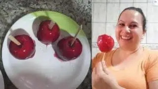 COMO FAZER  MAÇÃ DO AMOR COM GROSELHA SÓ 3 INGREDIENTES GOSTINHO GOSTOSO NA HORA DE COMER
