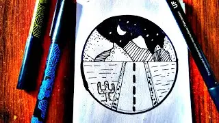 How to Draw Easy and Beautiful day-night Scenery/ Drawing with Oil Pastels
