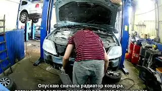 Renault Logan 1.4  снятие чистка радиатора охлаждения ( авто с кондиционером).