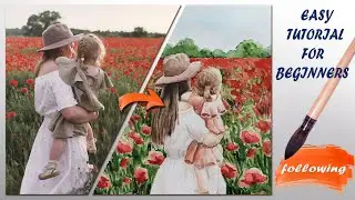 Watercolor painting tutorial - Mom with a child in a poppy field - (Beginner to Intermediate)
