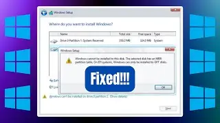 Windows cannot be installed to this disk. The selected disk has an MBR partition table (Fixed!)