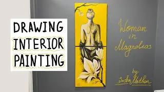 Acrylic painting interior art for home / Step by step DIY painting on canvas / Woman and Magnolias