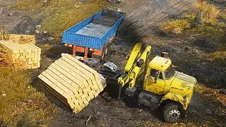 SnowRunner | Fleetstar F2070A with Semi-Trailer Stuck on Tree Trunks and Recovery | PC Gameplay