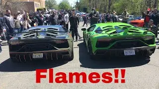 Aventador SVJ Revv Battle!! Ryft vs Gintani Exhaust *V12 Symphony* and Flames