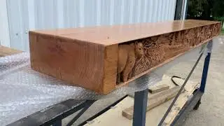 Wood carving mantle forest scenery 12x68x5