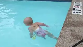 Baby Swims Across Pool