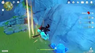 Дилюк добывает\сверлит руду в Genshin Impact