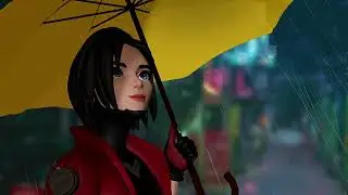 girl in the rain (3D + 2D test animation)