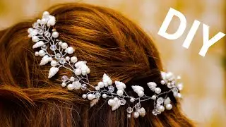 DIY Wedding hair vine | DIY Wedding hair accessory with pearls and polymer clay leaves
