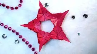 Luxury origami 5 pointed star from triangles. Easy and rich paper star and snowflake