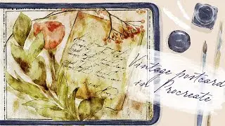 How to Paint Vintage Styled Watercolor Postcard in Procreate - Easy Digital Tutorial on IPad