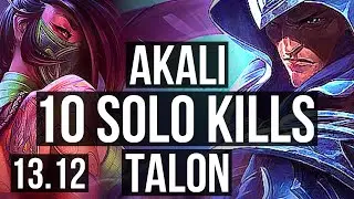 AKALI vs TALON (MID) | 10 solo kills, 1900+ games, 2.0M mastery, Godlike | EUW Master | 13.12