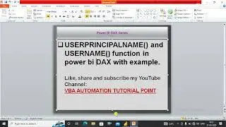 USERPRINCIPALNAME and USERNAME function in power bi DAX | power query | DAX  | power bi tutorial