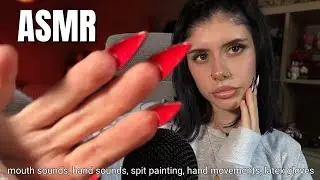 ASMR | mouth sounds, hand sounds, spit painting (fast and aggressive) + hand movements 💜