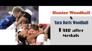 Hunter Woodhall & Tara Davis Woodhall hug after winning Medals