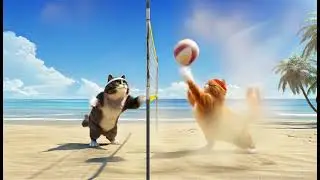 Epic Jump Serve! 🏐😼 The Gray Cat Takes Flight as Orange Cat Dives to Save! | Cat Volleyball #1
