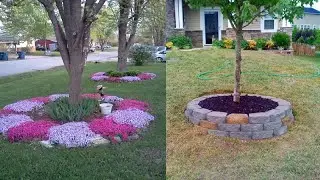 Diseños de pie de árboles con flores y piedra de colores 🌲 🌳