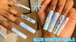 BLUE WINTER SNOWFLAKE NAILS | Lazy Girl/Femi Beauty Method | Polygel Nails