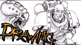 How to draw Black Templars Space Marines 40,000 Retri