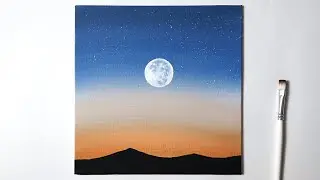 ASMR Moon Night for Beginners | Acrylic Painting Tutorial | Full length ( no talking )