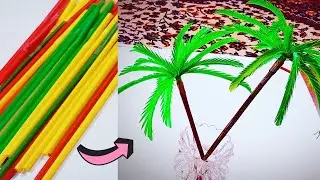 DIY How to make a palm tree from drinking straw