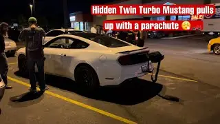 Mustang with a Parachute Pulls up with a Hidden Twin Turbo Kit 😱🔥 (Cops bust race night)