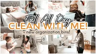 FALL ALL DAY CLEANING MOTIVATION 2020 | Organizing in new storage bins, Fall Recipe & Craft! Justine