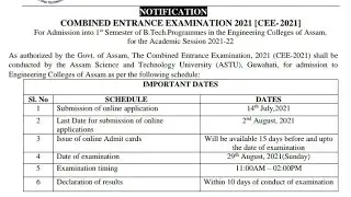 CEE 2021 Online Application Notice Publish / CEE Online Registration start date / CEE Entrance Exam