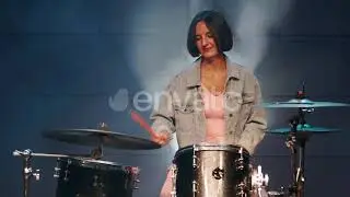 Young Stylish Woman Is Playing Drums in Professional Music Studio | Stock Footage - Envato elements