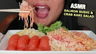 ASMR SALMON SUSHI & CRAB KANI SALAD - SEAFOOD EATING SOUNDS - NO TALKING