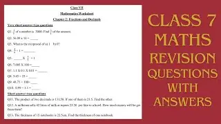 Maths Class 7 - Fractions and Decimals Revision Paper with Answers #class7pt1paper #class7revision