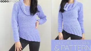 Crochet Asymmetrical Raglan Cowl Neck Sweater | Pattern & Tutorial DIY